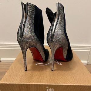 Christian Louboutin Delicotte 100mm Marine Iridescent Silver Mica Suede Booties